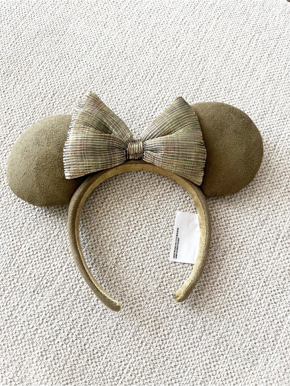 Disney Parks 2021 Mickey Minnie Mouse Ears Olive Green Bow Headband